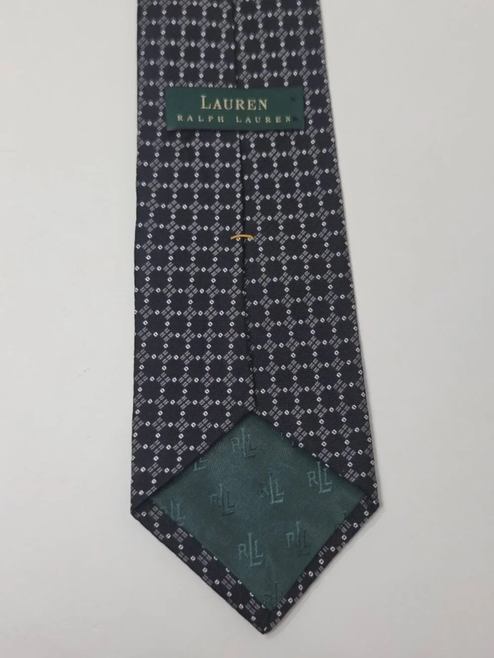 Ralph Lauren Mens 100 Percent Silk Tie 55 Inch Black Gray Geometric